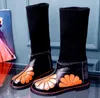 Hot Sale-Höst Vinter Nya Mode Korta Stövlar Blandade Färg Wedge Casual Skor Round Toes Flower Waterproofing Martin Boots Gratis frakt