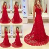 Femmes longue formelle robe en dentelle rouge dentelle robe de soirée soirée robes de demoiselle d'honneur nouveau profond haut bas col en v Maxi robe Vestidos