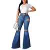 Jeans Flareleg Women New High Chaist Jeans Bell Bottom Ripped 2020 para mulheres jeans skinny mamã