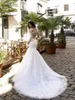 Splendido abito a sirena in pizzo con maniche lunghe trasparenti Abiti da sposa da ricevimento Abiti da sposa taglie forti es