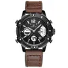 Top Brand GOLDENHOUR Genuine Leather Mens Quartz Watch Sport Military Clocks Waterproof Alarm Man Wristwatch Relogio Masculino244R