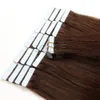 Dark Brown # 2 taśmy w ludzkich rozszerzeń włosów Dwuosobowy skóra Wątek Brazylijski Proste włosy 40 sztuk / zestaw 100% ludzkich włosów