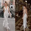 Berta 2024 New Beach Wedding Dresses Beads Lace Appliqued Backless Flunging Necklin Vintage Bridal Gowns Ankle Length Wedding Dress 90