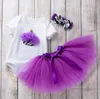 Bebê recém-nascido meninas vestido de aniversário até bebês infantis subiu coroa de flores 1 2 romers + tutus ruffle saias + headband 3 pcs roupas de bebê conjunto roupas