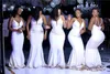 2020 우아한 아프리카 스파게티 스트랩 인어 신부 들러리 드레스 저렴한 깊은 V 목 웨딩 게스트 가운 값싼 긴 무도회 메이드 280c