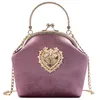 Female Velvet Pearl Handbag Shoulder Cross-body Bags Vintage Velour Heart Design Evening Bag Wedding Party Bride Clutch Bag Purse