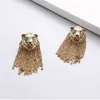 Kvinnor Lion Head Long Stud Earring Animal Lion Head Tassel Örhängen Mode Smycken Tillbehör till Presentfest