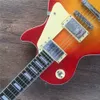 Tiger flame electric guitar cherryburst color Tune-o-Matic bridge ebony fingerboard FRET binding guitar Real photo showing Free shipping