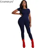 Vrouwen jumpsuit mode sexy korte mouw long jumpsuit skinny bodysuit stretch turnard slanke jumpsuit 210326