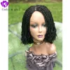 Middle Part Full Density 14inche Short Bob Synthetic Lace Front Braids Wigs for Africa Women Crochet Braided Kinkytwist Wig with Curly Tips