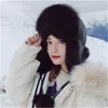 Cappello da donna in vera pelliccia di volpe colbacco russo invernale da aviatore trapper bomber paraorecchie