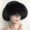 Kvinnor Elegant Real Äkta Mink Fur Hat Stickad Beanie Earmuffs W Real Fox Fur Brim Cap