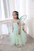 Kinderkleding Meisjes Groene Fee Cosplay Prinses Jurk Rokken + Butterfly Wing + Hoofdband 3pcs / Sets Halloween Party Rollenspel Kostuum M190