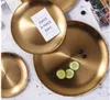 Placas de sobremesa de ouro de aço inoxidável placas de café ocidental acessórios de armazenamento de acessórios de armazenamento pratos de disco churrasco