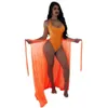 Sexy Damskie Swimweear Bikini 2019 Mesh Scoop Neck One-Pieczęte Kostiumy kąpielowe i Bandaż Sheer Long Maxi Spódnica Set Beach Wimwear Cover Up