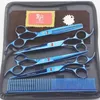 poetry kerry 7.0 inch electroplate blue 62HRC hardness 6CR stainless steel 4 hair scissors kit with comb