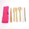 Ensemble de vaisselle en bois en bambou cuillère à café de fourchette fourche couteuse couteuse de restauration avec sac en tissu cuisine outils de cuisine ustensile eea5505439485