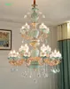 Nordic Chandelier Lustre Cristal Blue Cerâmica Candelabros Luz Sala De Jantar De Cristal Teto Quarto Luminária Sala de estar Candelabro