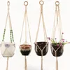 Macrame Plantenhanger indoor buitenophangende plantenmand Jute retro bloempot hangende touwhouder touw thuis tuin balkon decoratie