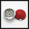 Grossist Pokeball Grinder 55mm 3 delar PokeBall Örtkvarnar Zinklegering Plast Metall Rökning Hand Mullers Kryddkrossar