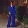 Élégant bleu royal mère de la mariée pantalon costumes à revers à manches longues combinaisons robes de soirée perlées, plus la taille mariage invité 264p