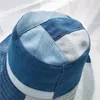 バケツ帽子女性夏の帽子と帽子パッチワーク洗浄されたデニムバケツ帽子ヒップホップソリッドワイドブリムコットンビーチフィッシングキャップパナマ
