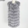 종종 새로운 봄 겨울 재킷 여성 긴 진짜 여우 모피 소매가 조끼 코트 V- 넥 따뜻한 따뜻한 스트리트웨어 외부웨어 캐주얼