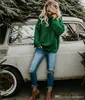 2018 النساء أزياء الملابس السلاحف الرقبة البلوزات الأخضر الزنجبيل الرقبة العالية البلوز انقسام تنحنح البلوزات شحن مجاني