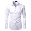 Chemises en fibre de bambou pour hommes blancs Chemises habillées décontractées à coupe ajustée pour hommes Chemise sociale solide avec poche Camisas d'affaires formelles1311N