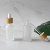 Cosmetic Packaging Container Supply 30ml Natural Bamboo Wooden Dropper Bottle Frosted Glass Dropper Bottle with Wood Cap
