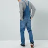 Herfst mannen vintage jenas jumpsuit denim overalls mannen slanke stuk volledige lengte jeans casual jeans bretels mode streetwear