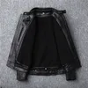 Yr! Gratis frakt.Sales.brand Motorstil Läderjacka Men.Winter Warm Black Genuine Cow Hide Coat.Classic Biker Skull Jacket