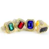 Mens Hip Hop Ring Jewelry Alloy Ruby Gemstone Crystal Gold Hip-Hop Fashion Punk Rings