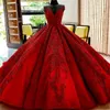 2022 Luxury Dark Red Ball Gown Quinceanera Dresses Sweetheart Lace Appliques Crystal Pärled Sweet 16 Puffy Tulle Plus Size PROM EV192D