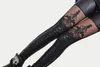 Siyah Tayt Punk Gotik Moda Kadın Tayt Seksi PU Deri Dikiş Nakış Hollow Dantel Kadınlar Için Legging Leggins