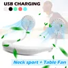 Handsfree Nackband Hängande USB Uppladdningsbar Dual Fan Mini Luftkylare Sommar Bärbar nivå 3 Vind Stor Batterikapacitet Kylning USB-fläkt