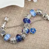 New Royal Blue Crystal Pendant Bracelet Silver Plated Original Box Set Suitable for Pandora DIY Castle Beaded Bracelet Holiday Gift