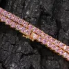 16 18 20 cali 4 mm Losowane łańcuchy Naszyjnik dla mężczyzn Kobiety Luksusowy projektant Pink Bling Diamond Naszyjnik Złoty Srebrny Łańcuch tenisowy JE5450702