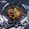 Winner Classic Series Golden Movement Inside Silver Stainless Steel Mens Skeleton Watch Top Brand Luxury Fashion Automatic Watch + Watch Box