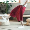 패션 남자 와이드 가랑이 하렘 바지 2019 여름 중국 스타일 Flaxen 헐렁한 바지 남자 큰 자른 바지 넓은 다리가 넓은 흑인