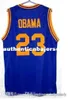 Fabrika Outlet Ucuz Özel Yüksek Kişilik 23 Barack Obama Lisesi Basketbol Formaları Mavi Beyaz Retro Gerileme Dikişli Perso1303381