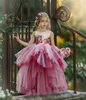 2020 Pink Flower Girl Dress Jewel Sleeveless Appliqued Tiered Tulle Girl Pageant Gown Bow Backless Custom Made Hot Sell Birthday Gowns Cheap