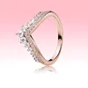 18K Rose Gold Plated Weding Ring Women Girls Princess Wish Rings för Pandora 925 Sterling Silver CZ Diamond Ring Set med Original Box