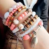 Новый артистический национальный стиль цвет соответствия Мода Шарм Природные Shell Браслет эластичный канат многослойный браслет женщин ювелирные изделия