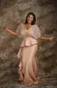 2020 Pearl Różowy Suknie Wieczorowe Nosić Afryki Arabii Saudyjskiej Formalna Sukienka dla Kobiet Peplum Ruffles Pal Bal Suknie Celebrity Robe De Soiree