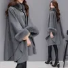 Mode ärmlös kappkoreansk version räv päls krage lång sektion ullen kappa temperament kappa shawl woolen coat kvinnor