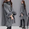 Moda Rękawów Cloak Koreański Wersja Fox Fur Collar Długa Sekcja Woolen Płaszcz Temperament Cloak Szal Woolen Płaszcz Kobiet