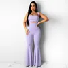 Nya sommarkvinnor Designer Bell-Bottomes Chest Wrap+Jumpsuits Solid Color Two Piece Set Fashion Strapless Bra Rompers Beautiful Vest Fleared Pants 2670