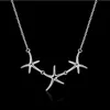 Plated sterling silver necklace 18 inches Three starfish pendant necklace DHSN124 ;free shipping 925 silver plate Pendant Necklaces jewelry