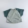 INSファッションキッズ男の子女の子ティーパッチワークコットントップス夏の品質Tシャツ純粋なカラーシルドレン男の子トップスユニセックスキッズTシャツM2163